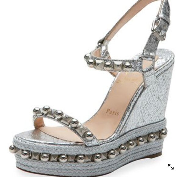 Christian Louboutin Shoes - Christian Louboutin CATACONICO 120 LAME SIRENE SILVER Women's Sandals size 37